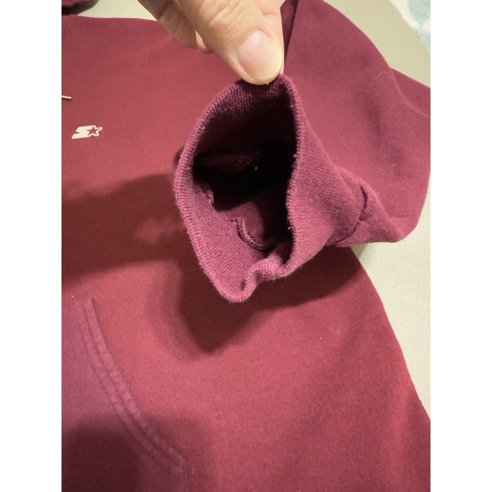 Vintage 90s Starter Mens XL Faded Heavyweight Blank Full Zip Hoodie Maroon WORN‎ - Picture 4 of 16